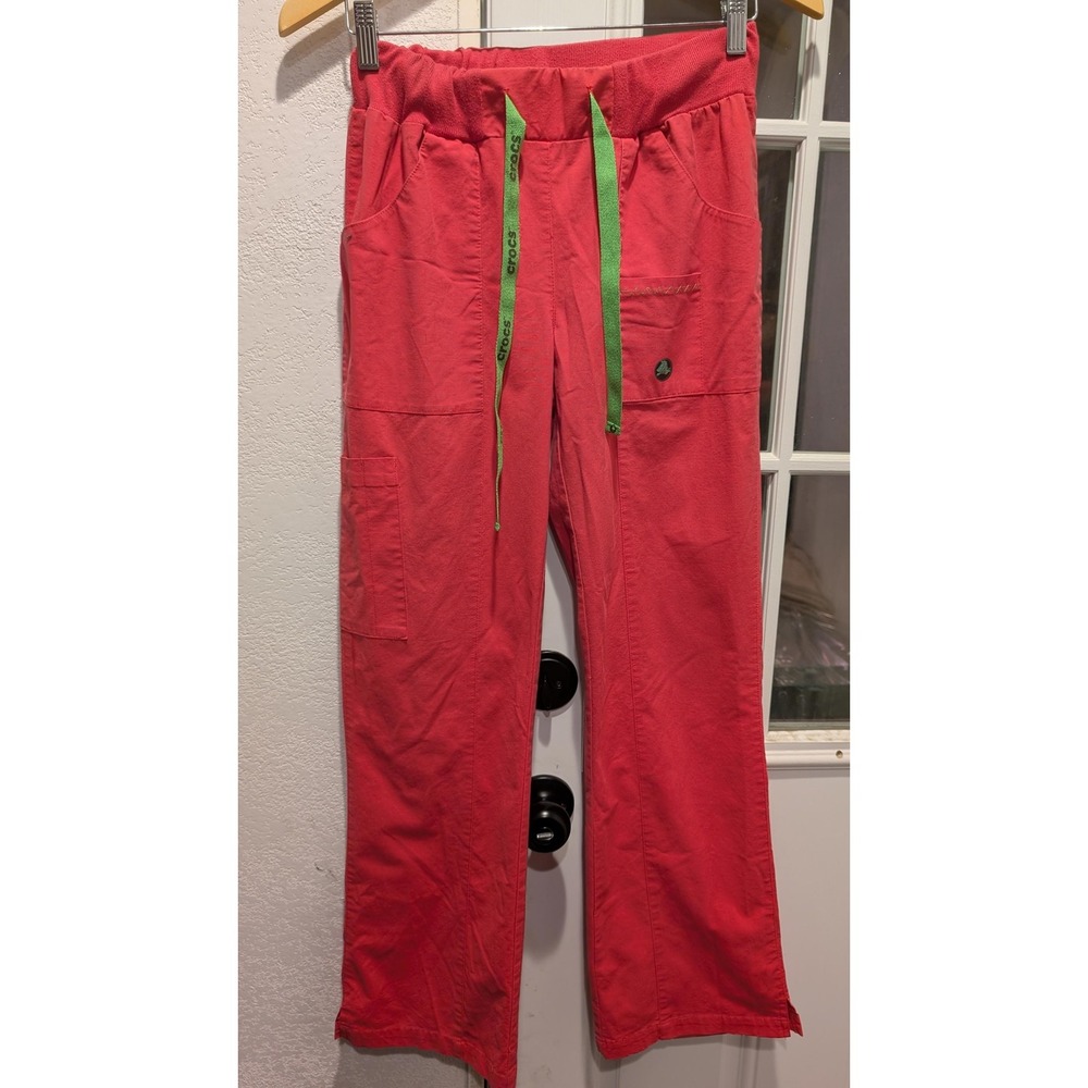 Crocs Medical Apparel Pink Pants‎ with Green Drawstrings Size Small 0116